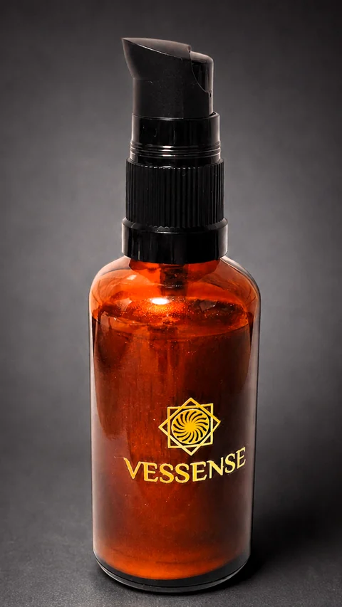 VESSENSE L'HUILE BRONZE GRAND LARGE Bernsteinglasflasche mit schwarzer Präzisionspumpe
