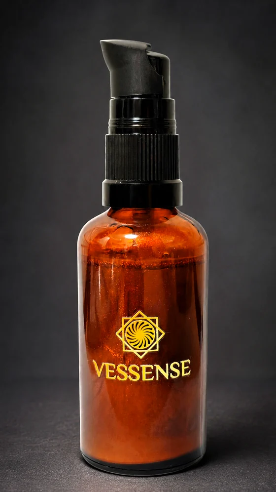 VESSENSE L'HUILE BRONZE GRAND LARGE Bernsteinglasflasche mit schwarzer Präzisionspumpe